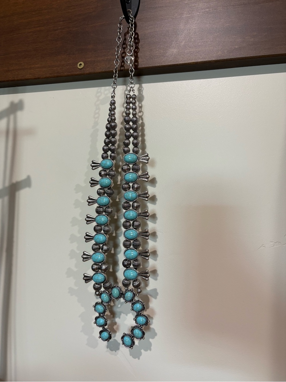 Faux Turquoise Stone Squash Blossom Necklace - Women Jewelry